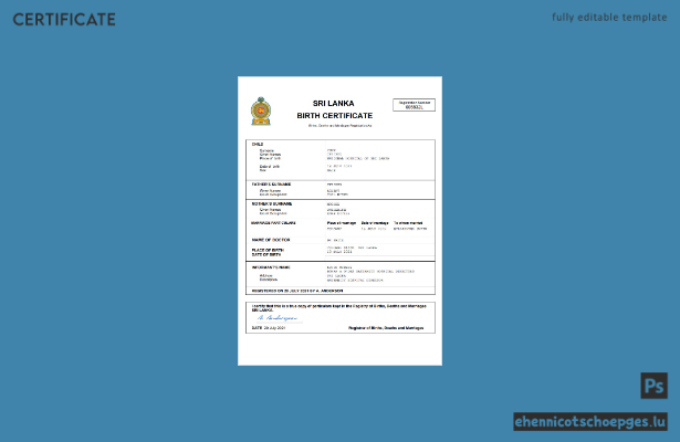 Sri Lanka Geburtsurkunde (Word- und PDF-Beispiel)